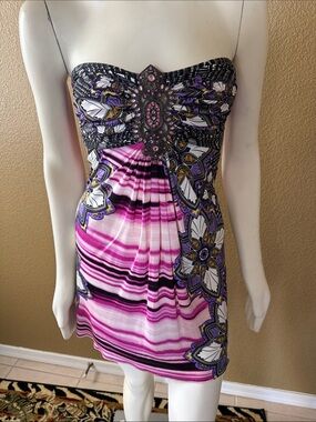 Sky Strapless Beaded Mini Dress in Pink, Purple and Black